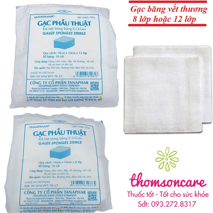 Gạc băng vết thương tiệt trùng chống nước, gạc phẫu thuật Tanaphar 10x10 -  Gói nhỏ 10 miếng