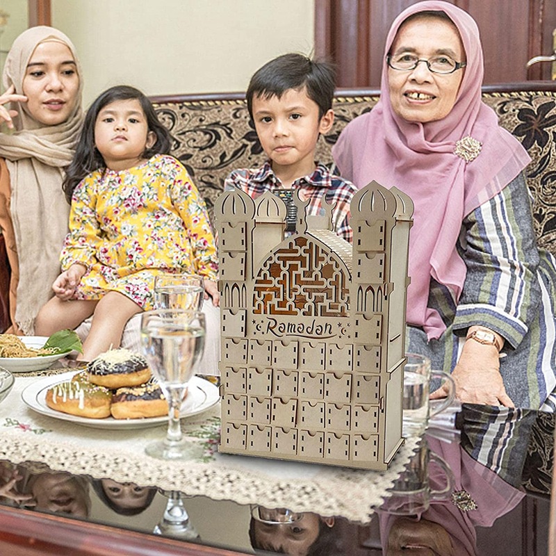 Lịch Gỗ 30 Ngăn Kéo Có Thể Tái Sử Dụng Trang Trí Lễ Hội Ramadan Ramadan