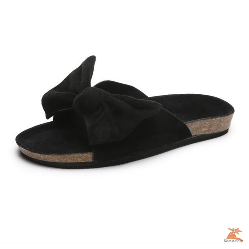 #dep Lê# Summer Women Fashion Bow Tie Flat Slipper Thick Bottom Sandals Home Beach Shoes
