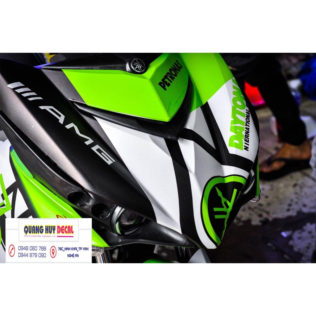 Tem trùm xe máy ex 150 Xanh LÁ Trắng