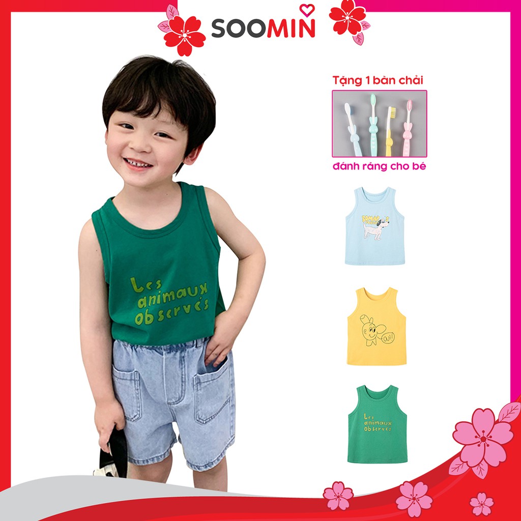 Áo ba lỗ sát nách cho bé trai 1 - 5 tuổi chất cotton Soomin Kids 8 đến 22 kg QATE H11