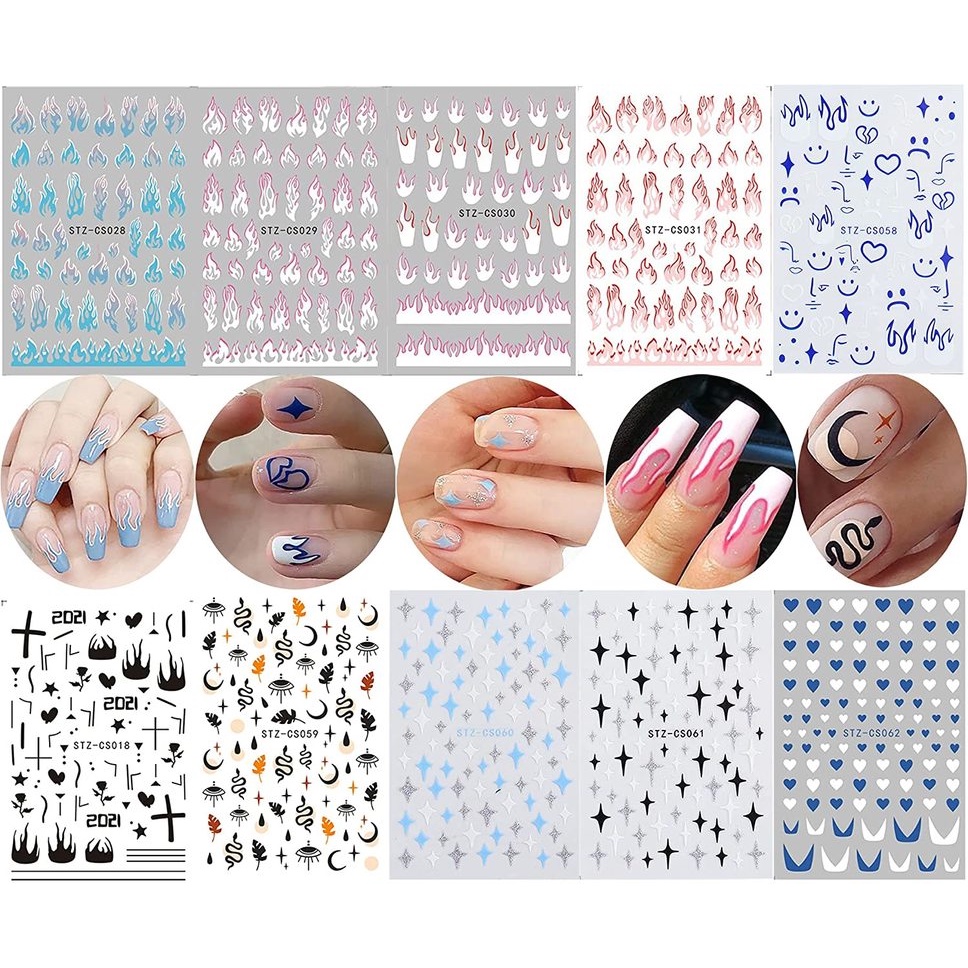 [Hàng mới về] Miếng dán trang trí móng tay 3D màu đen nhiều họa tiết hình tự chọn