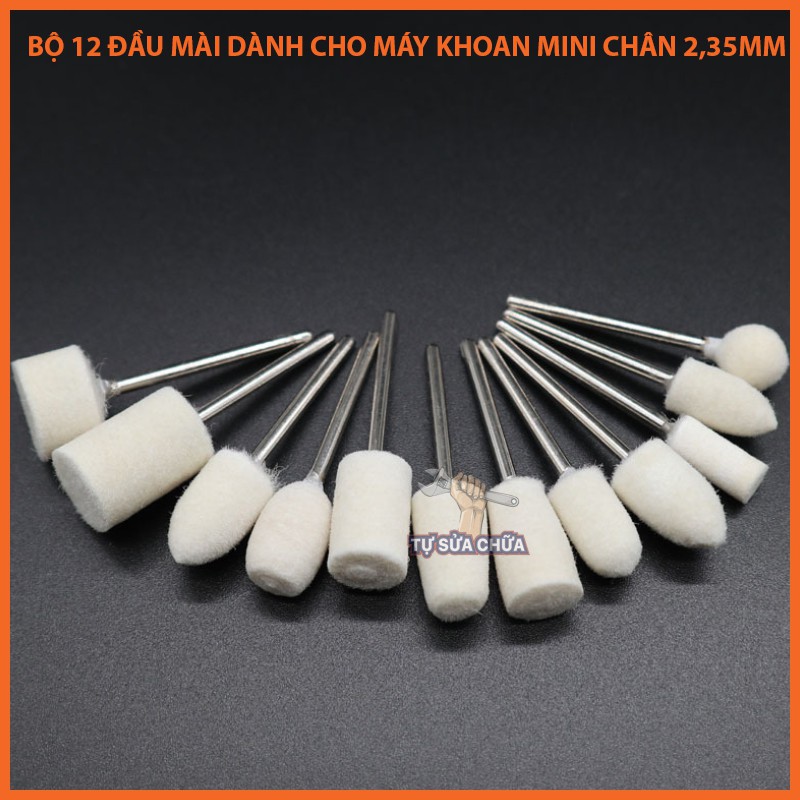 Bộ 12 đầu mài đánh bóng đa năng dùng cho máy khoan mini đầu 2,35mm hàng loại xịn