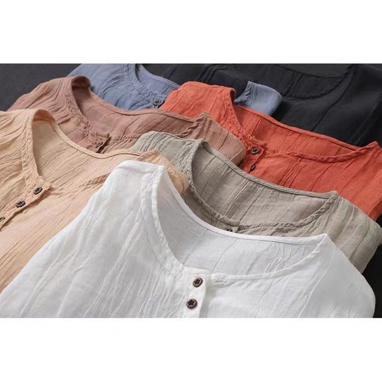 Áo Thun Cotton Linen Tay Ngắn Màu Trơn Dáng Rộng Thời Trang 2022 Cho Nữ Size M-3XL