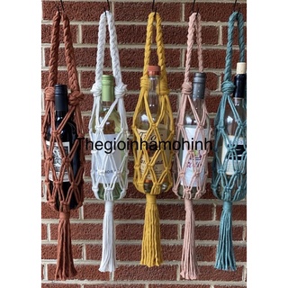 Giỏ treo macrame dùng treo chai rượu, bình nước, đựng hoa quả trang trí quán cà phê,decor không gian sống