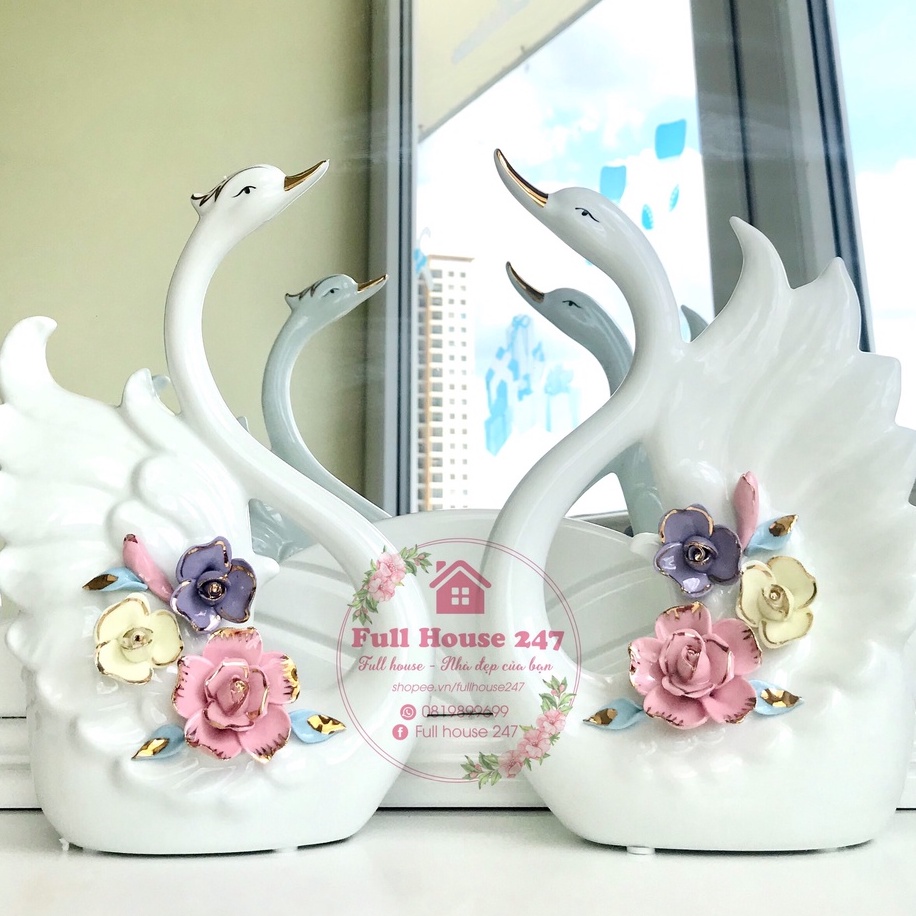 Đôi thiên nga trắng cao cấp trang trí nhà cửa đồ decor biểu tượng cho tình yêu vĩnh cửu hạnh phúc