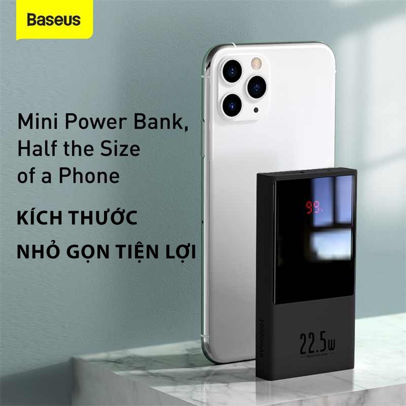 Pin Sạc Dự Phòng BASEUS 20000Mah BASEUS Super Mini Digital Display Hỗ Trợ Sạc Nhanh 22.5W Iphone SAMSUNG XIAOMI Đen