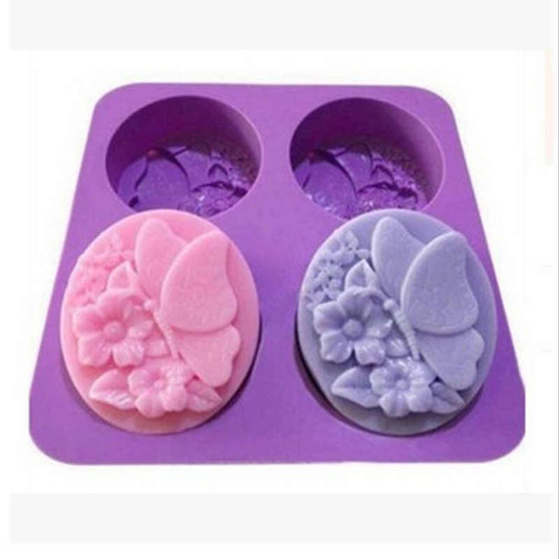 Khuôn Silicone Làm Bánh Trung Thu / Xà Phòng / Bánh Trung Thu 4 Ngăn Hình Hoa Bướm DIY