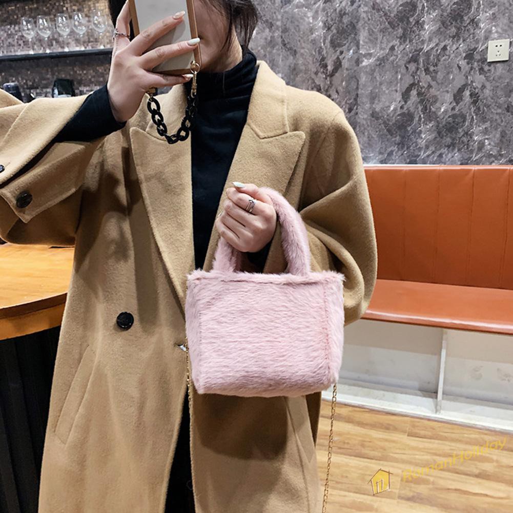 【On Sale】Autumn Shoulder Handbag Zebra Pattern Plush Women Chain Messenger Bag Totes