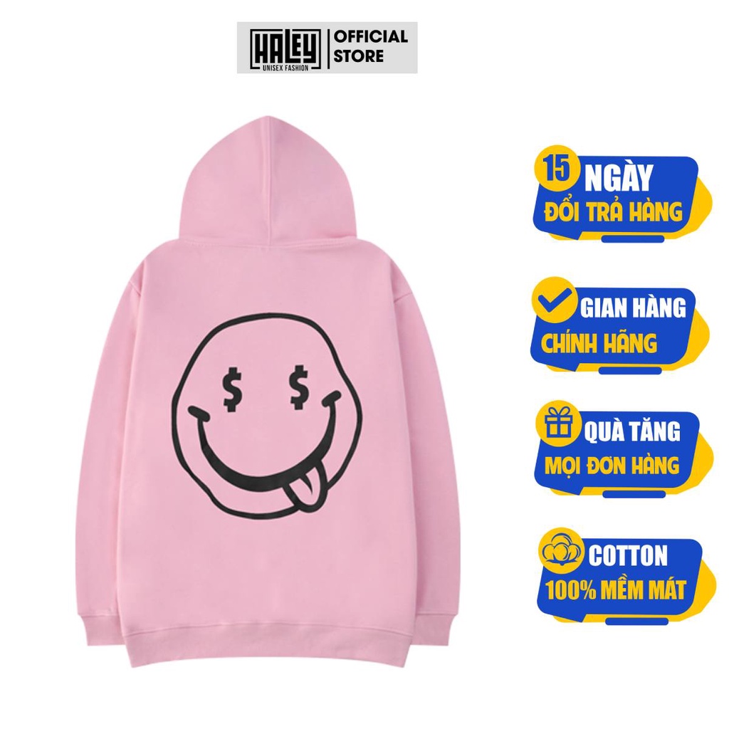 Áo Hoodie có mũ nam nữ HALEY mã HD57 MẶT CƯỜI Unisex Phong Cách Hàn Quốc Cá Tính, Chất Nỉ Dày Dặn Ấm Áp
