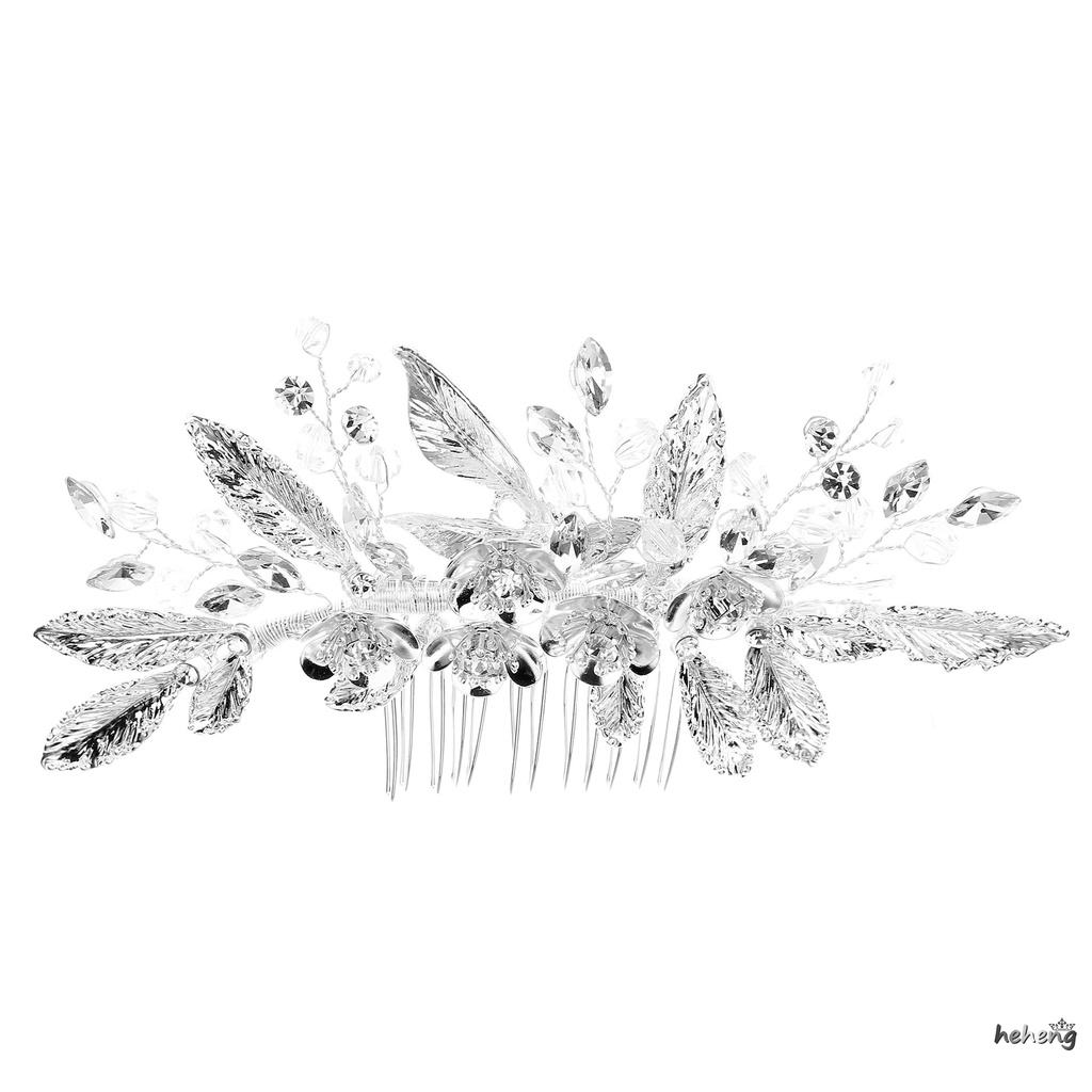 Phụ Kiện Cài Tóc Hình Hoa Lá Đính Pha Lê Phong Cách Âu Mỹ Cho Cô Dâu