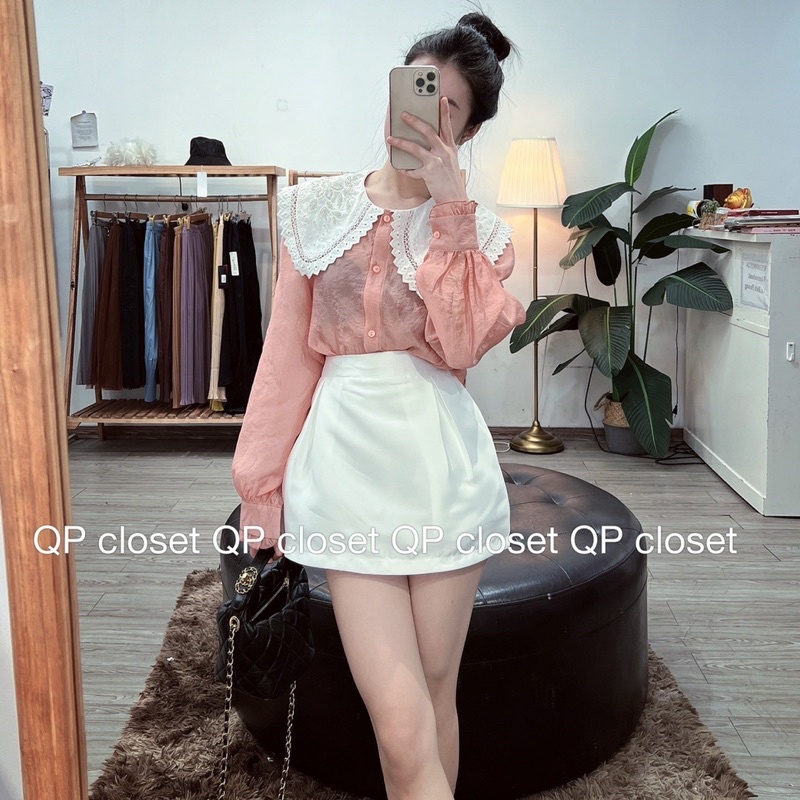 Áo sơmi cổ ren đá QP