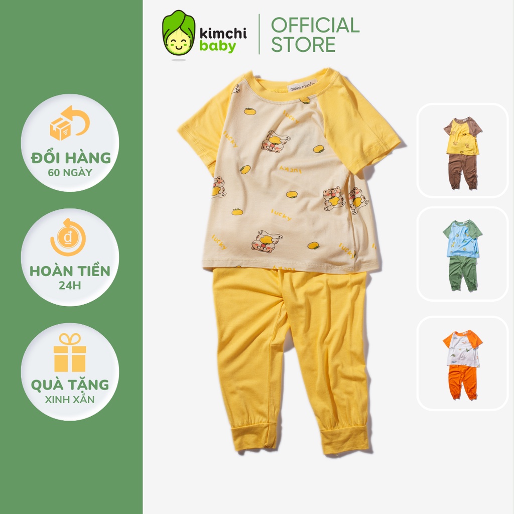 Bộ Dài Tay Cho Bé Trai, Bé Gái Vải Thun Lạnh Minky Mom Hoạ Tiết K.Long Giáp Lăng, Đồ Bộ Dài Tay Cho Bé Mặc Nhà MKMTD2202