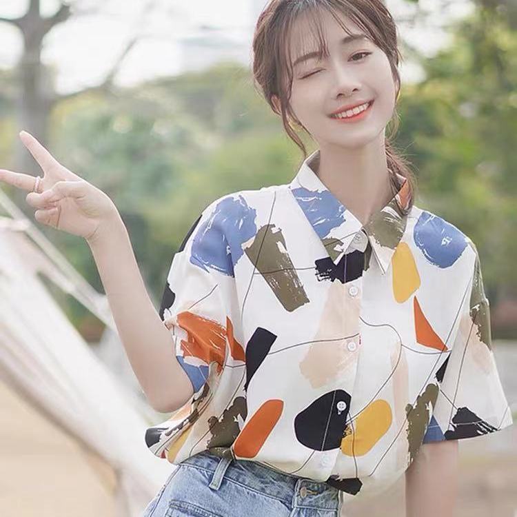 Áo Sơ Mi Tay Ngắn Dáng Rộng In Họa Tiết Hoa Phong Cách Hồng Kông Thời Trang Mùa Hè Dễ Phối Đồ Cho