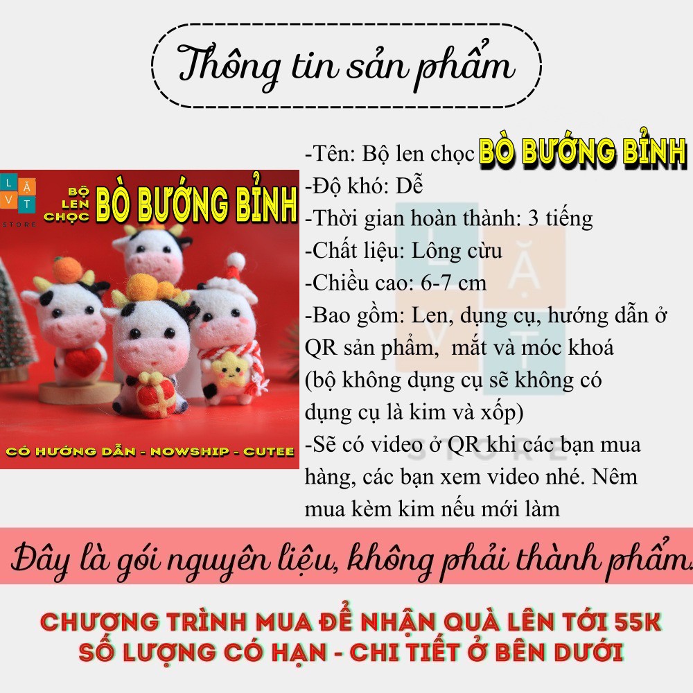 BỘ LEN CHỌC BÒ BƯỚNG BỈNH (TIỂU NGƯU) ĐÁNG YÊU - needle felting len chọc đơn giản cho người mới bắt đầu