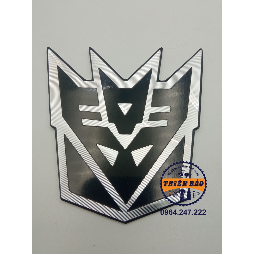 Decal nhôm dán xe Trans Des, tem dán xe Transformer Destroy, logo nhôm dán xe màu Đen viền bạc size 