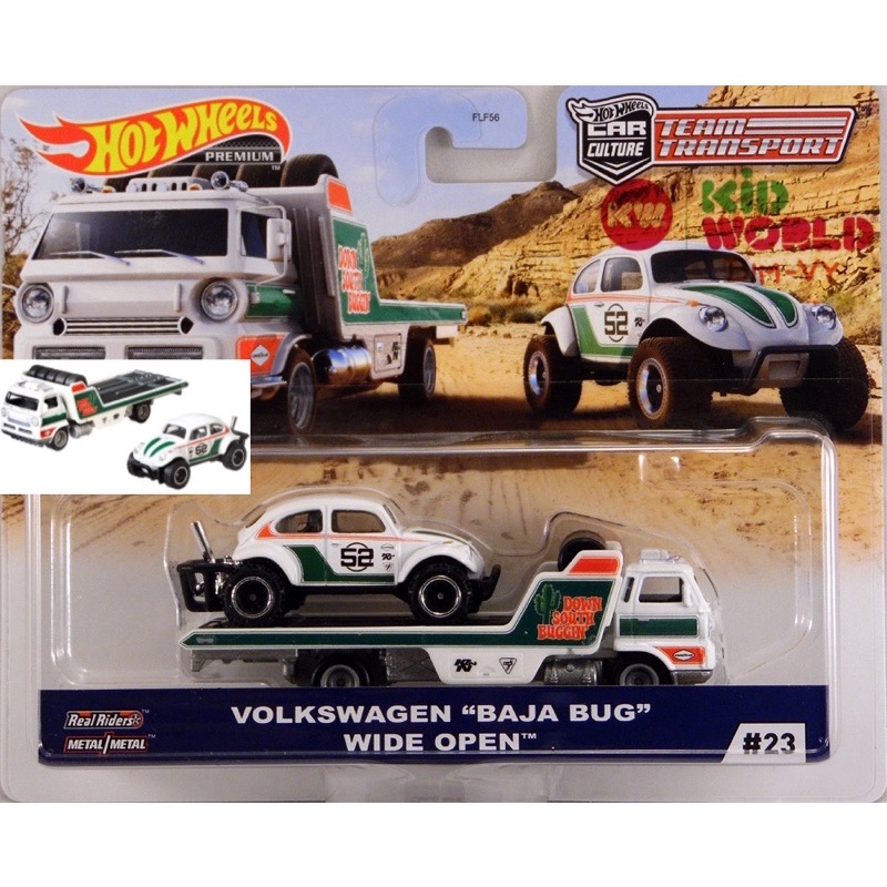 Xe mô hình Hot Wheels Car Culture Team Transport Pack Volkswagen &quot;Baja Bug&quot; Wide Open GJT44, bánh cao su.