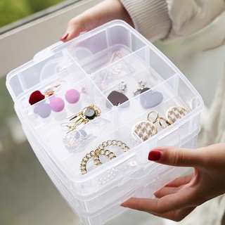 💕💕 hộp nhựa trong suốt 3 tầng 18 ngăn đựng trang sức có thể tháo rời phong cách hàn quốc