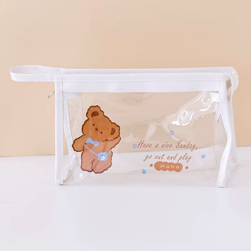 Túi Đựng Bút  Trong Suốt Có Khóa Kéo Cỡ Lớn Túi Đựng Mĩ Phẩm Đa Năng Họa Tiết Hoạt Hình Cute