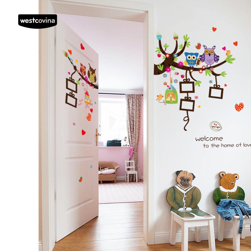 Sticker dán tường hình chim cú có khung ảnh trang trí nhà cửa DIY