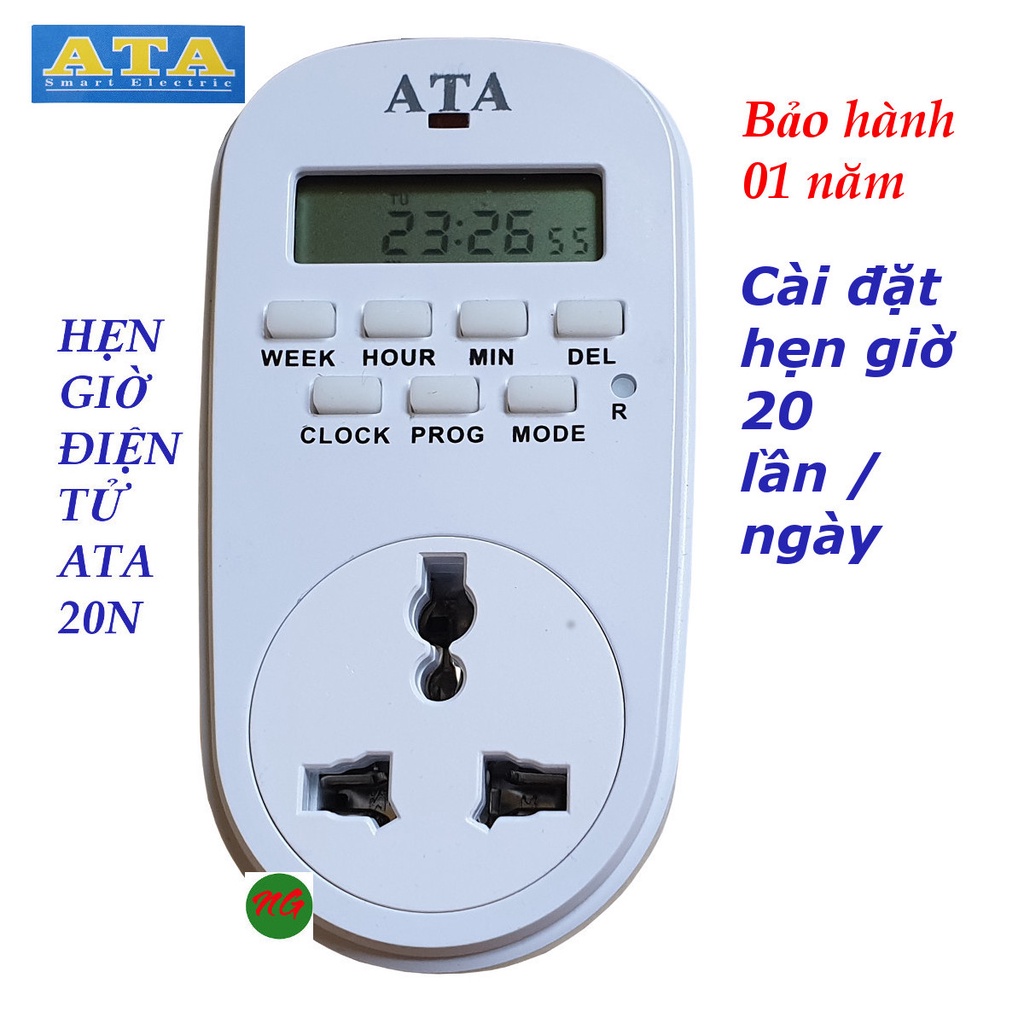 Ổ cắm hẹn giờ - Công tắc hẹn giờ điện tử tắt mở tự động thiết bị điện ATA 20N