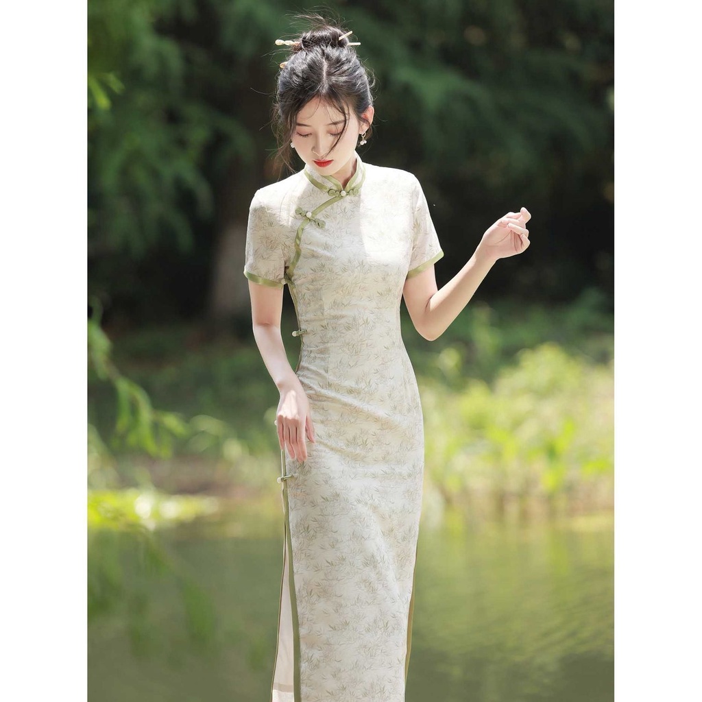 Sườn Xám Cách Tân Dáng Dài Ôm Eo Thời Trang Mùa Hè Trẻ Trung Cho Nữ
