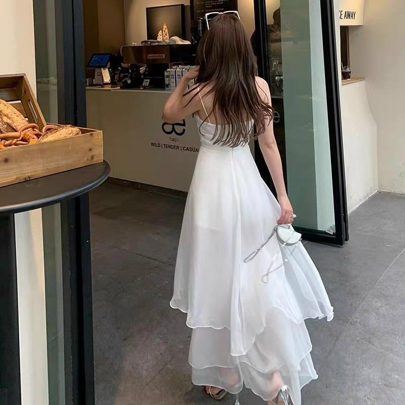 [FREESHIP] Jumpsuit áo liền quần dài 2 dây trắng tà bèo NÀNG CLOSET