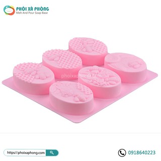 Khuôn silicon làm xà phòng 6 ô hình oval tạo hình 6 con ong khác nhau