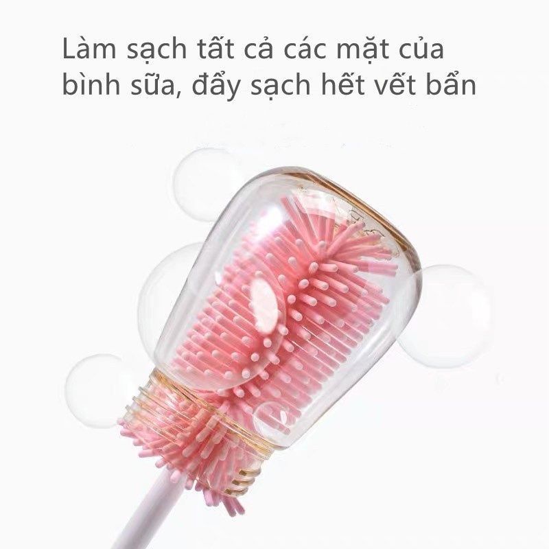 Bộ Cọ Rửa Bình Sữa Silicon Cao Cấp 3 Chi Tiết - Dụng Cụ Vệ Sinh Bình Sữa Tay Cầm Xoay 360 Độ Dùng Cho Mọi Loại Bình