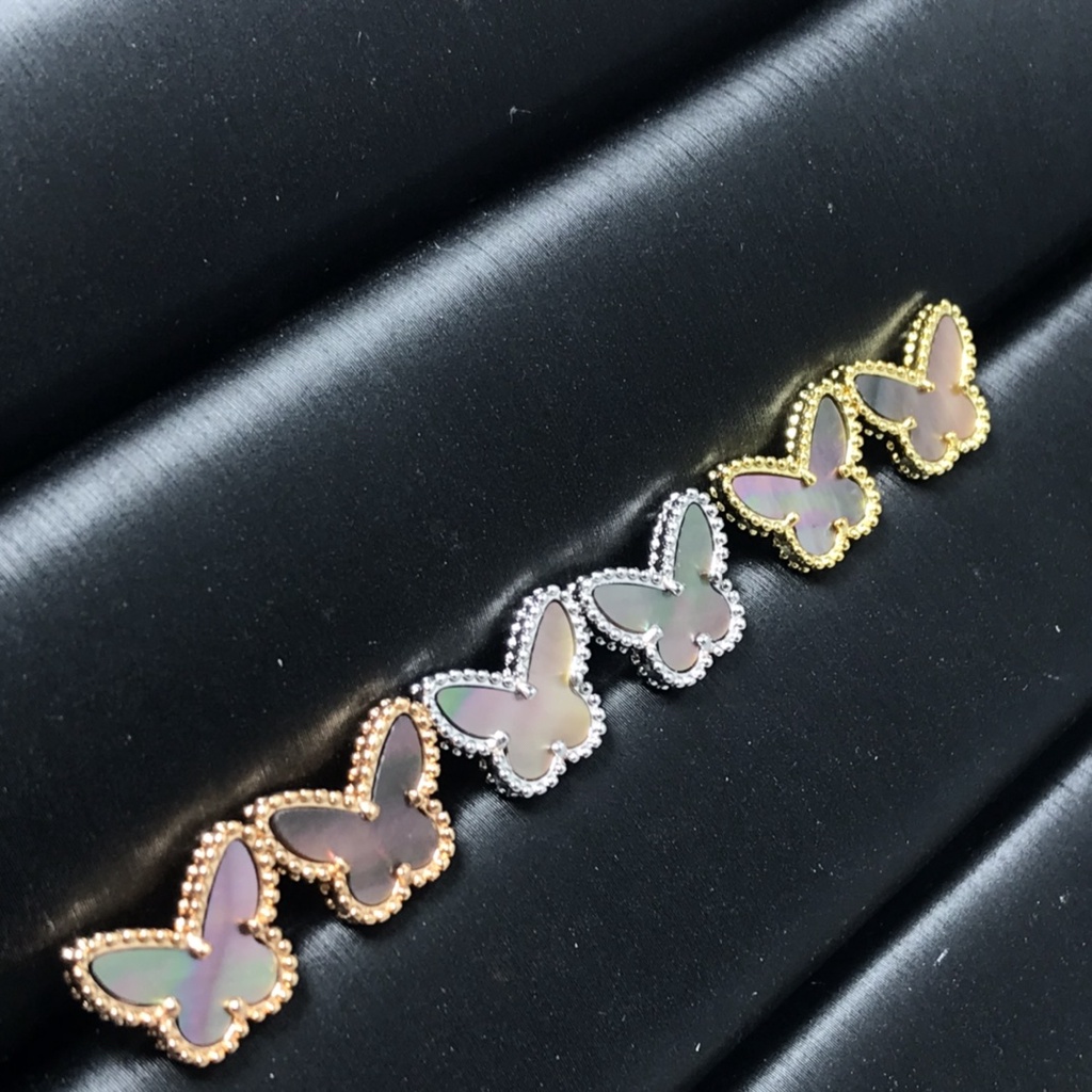 Bông Tai Mạ Vàng Hồng 18K Hình Bướm Đính Đá Pha Lê Thời Trang