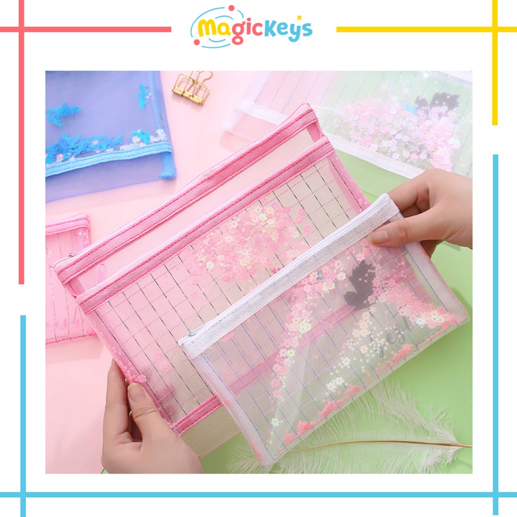 Túi Zip Lưới Đựng Đồ Dùng Học Tập Cho Bé Gái. Đồ Dùng Văn Phòng Phẩm  Bé Mầm Non Và Tiểu Học STPC69N
