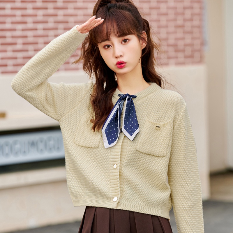 【ZHELIHANGFEI】Áo Cardigan Dệt Kim Tay Dài Dáng Rộng Phối Nơ Phong Cách Retro