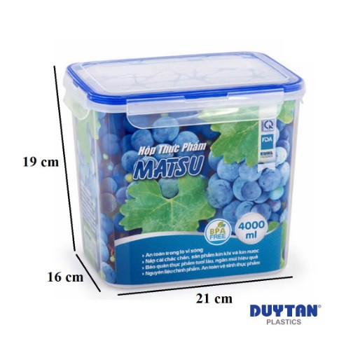 Hộp Nhựa Chữ Nhật Đựng Thực Phẩm Duy Tân Matsu dung tích 4000ml (24 x 16 x 19 cm)