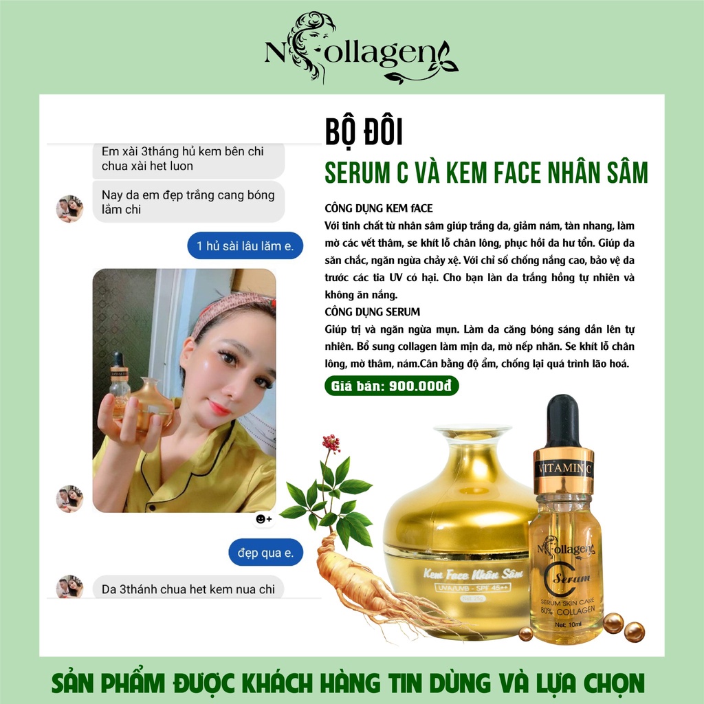 Bộ dưỡng da - Kem face nhân sâm serum c giúp mờ thâm nám tàn nhang Ncollagen 35ml