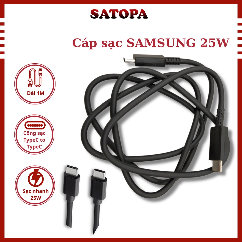 Dây sạc Samsung 25W, Cáp sạc nhanh Type-C to Type-C chính hãng chuẩn Power Delivery mã  EP-DG977 - SATOPA