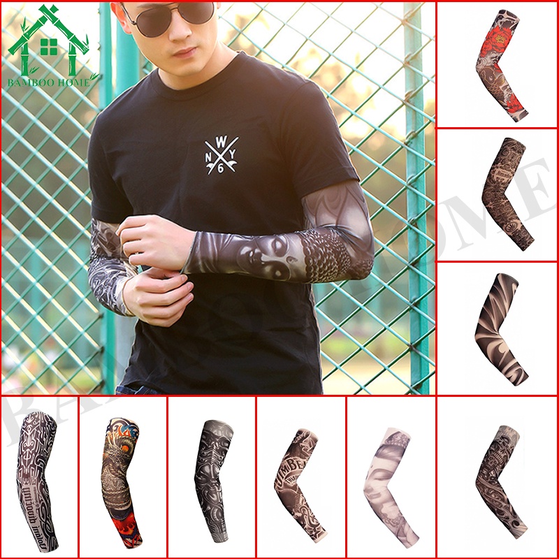 Găng ông tay hình xăm BAMBOO HOME co giãn 4 chiều, găng tay chống nắng, UV in hình xăm 3D phong cách cực ngầu