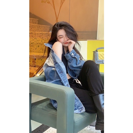 Áo khoác denim, jacket jeans nữ BalenC^ logo sau lưng thời trang phong cách