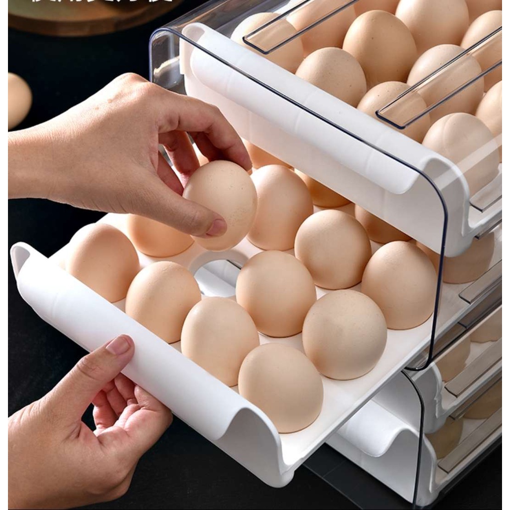 Có thể bán buôn Ngăn kéo đựng trứng Hai lớp trong suốt không độc hại Hộp bảo quản dung tích lớn có tay cầm cho tủ lạnh Hàng giao ngayVirgina056