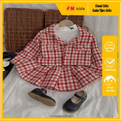 Váy cho bé sét dạ kẻ chân váy xếp ly kèm khoác vest 2 nút 2 túi fmstyle dành cho bé 20-34kg-211109078