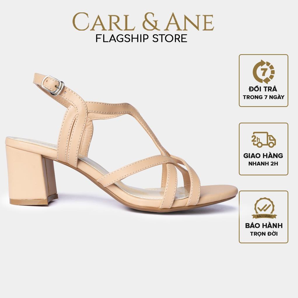 VIP Carl & Ane - Giày sandal phối dây nữ mũi vuông gót cao 5cm màu nude _ CS002
