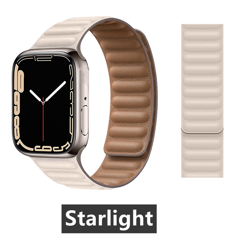 Dây Đeo Bằng Da Có Nam Châm Cho Đồng Hồ Thông Minh Apple iWatch Series Ultra 8 7 6 5 4 3 2 1 SE 45mm 44mm 40mm 41mm