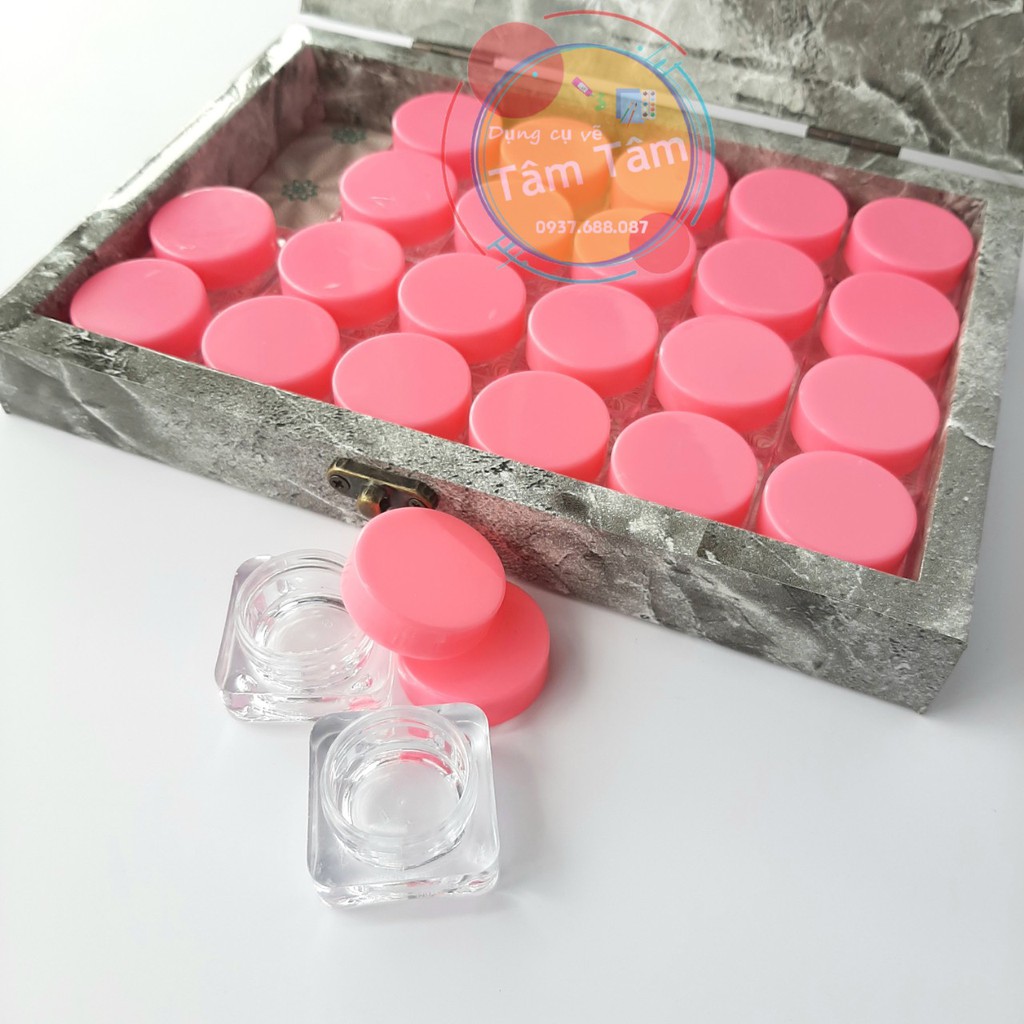 [ TÂM TÂM ]-Hộp chiết màu, Hộp gỗ và 24 hủ chiết màu có nắp đậy-