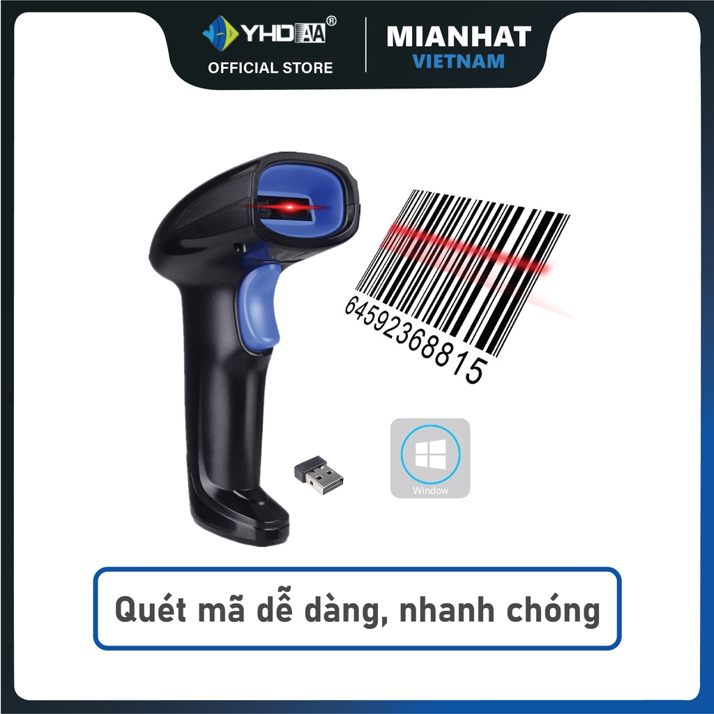 Máy quét mã vạch không dây YHD 1100CW 1D, Máy bắn mã vạch Barcode không dây dùng trên Máy tính