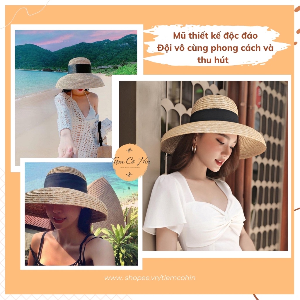 Mũ cói lồng đèn cao cấp Tiệm Cô Hìn làm từ cói tự nhiên đi biển vành rộng che nắng tốt ship 1h đóng thùng không lo hỏng