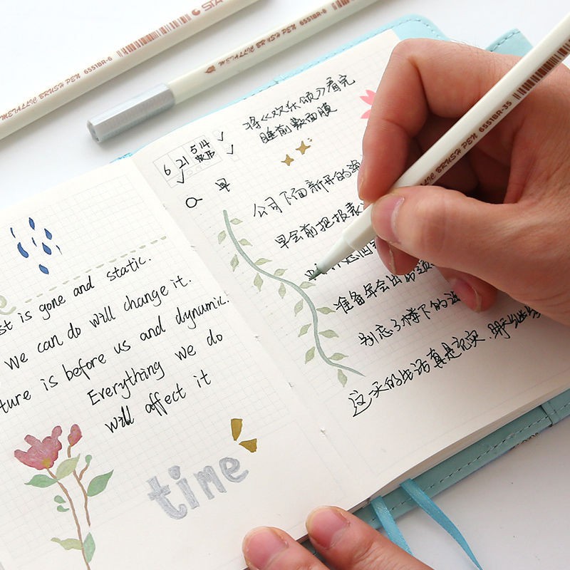 Bút lông mềm có nhũ Metallic ngòi Brush viết Calligraphy C04 Taro Stationery