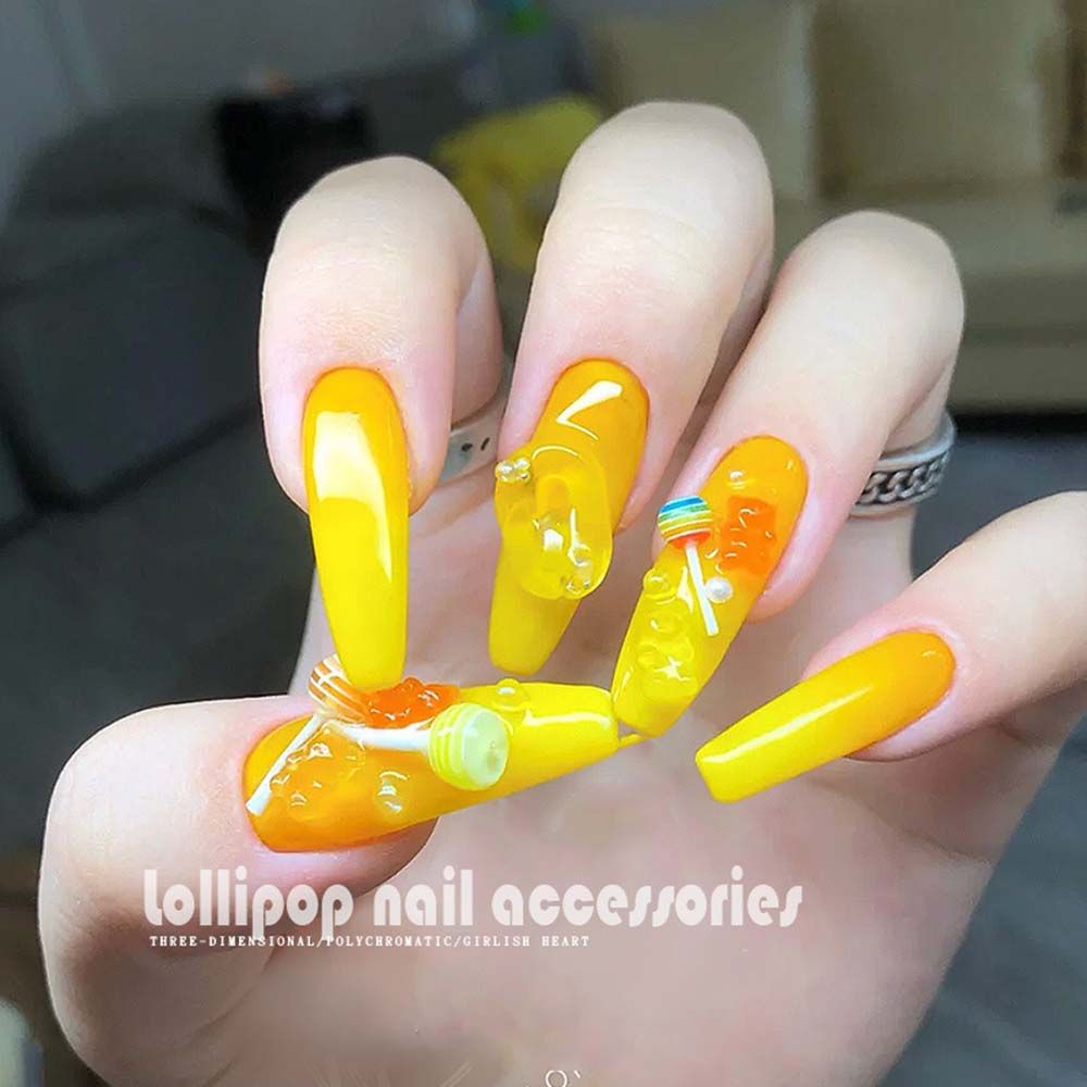 [Hàng mới về] Phụ kiện đính móng trang trí nghệ thuật hình cây kẹo mút 3d màu sắc ngọt ngào