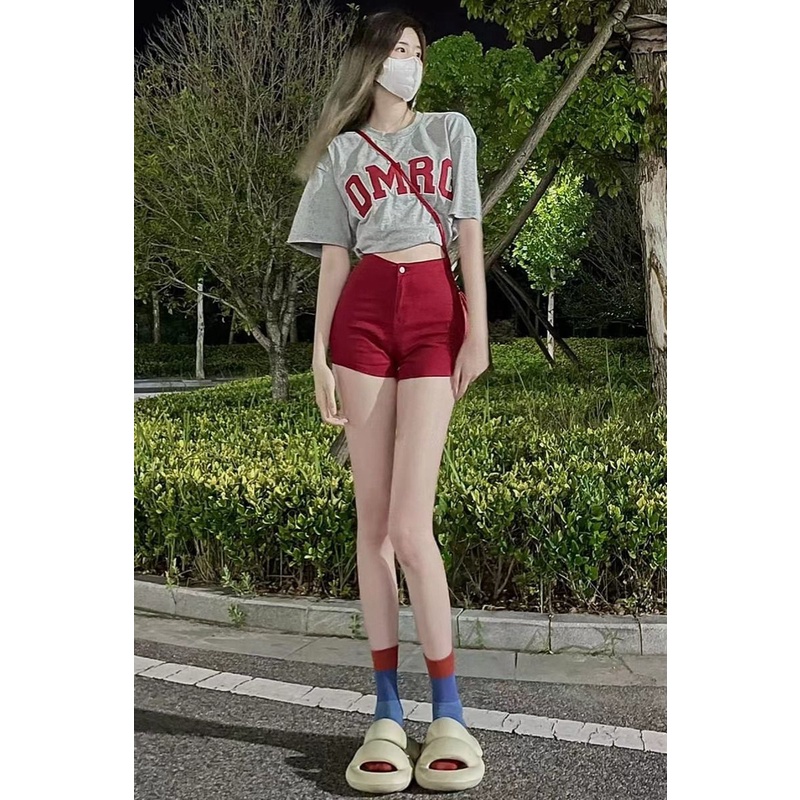 Quần Short Denim Mỏng Dáng Chữ A Lưng Cao Co Giãn Phong Cách Đường Phố Mỹ