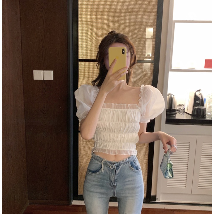 [TANA'S] Áo croptop nhún voan kiếng