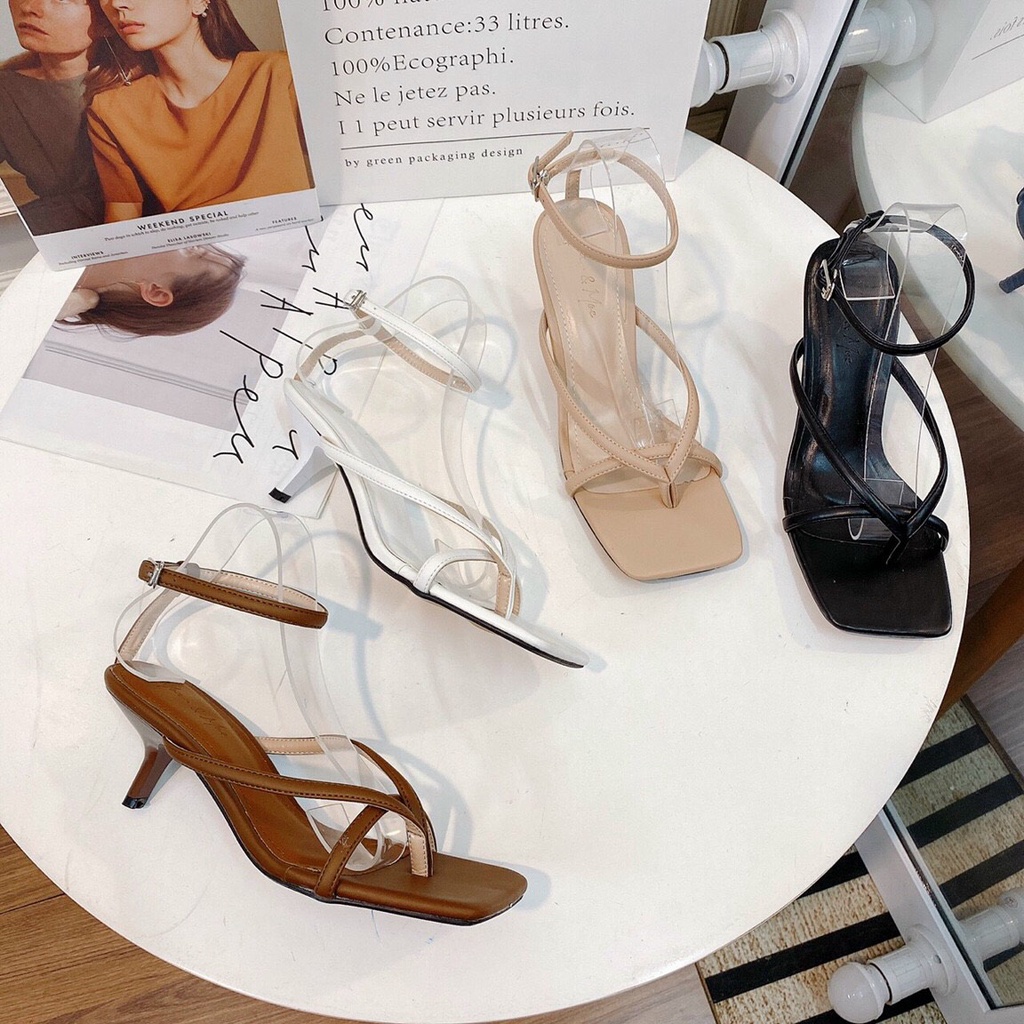 Sandal cao gót nữ 5p xỏ ngón chất da cao cấp xinh sang lên chân tôn dáng - Chi Chanh Store