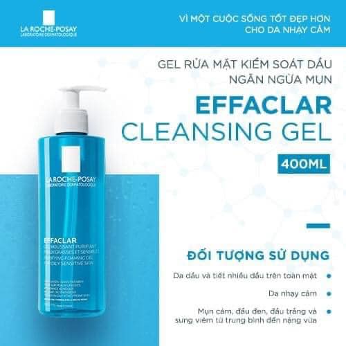 Sữa rửa mặt  La Roche-Posay Effaclar  Purifying Foaming Gel tạo bọt dành Cho Da Dầu Nhạy Cảm 400ml chính hãng